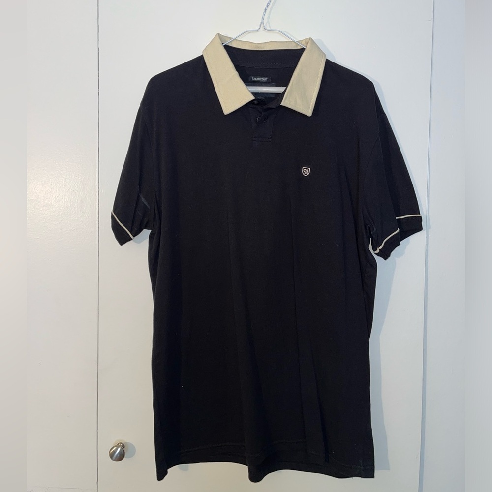Brixton Men’s Polo Shirt Embroidered Logo Black and Tan Small